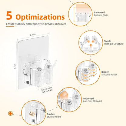 8 PackBroom Holder Wall Mount, New Version Adhesive Mop and Broom Holder Wall Mount, Super Anti-Slip Broom Hanger Mop Organizer Wall Hanging for Bathroom, Kitchen, Laundry Room - color: White