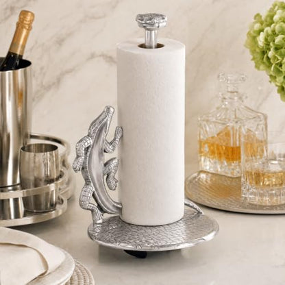 Arthur Court Alligator Paper Towel Holder Aluminum Metal 12.5 inch Stylish Kitchen Decor - size: 12.5 x 7 inches