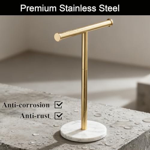 Hand Towel Holder, NEWRAIN Countertop Hand Towel Holder Stand, Stainless Steel Free Standing Hand Towel Rack with Heavy Marble Base, for Bathroom Kitchen & Counter top, Brushed Gold - color: Brushed Gold, style: 1-Tier