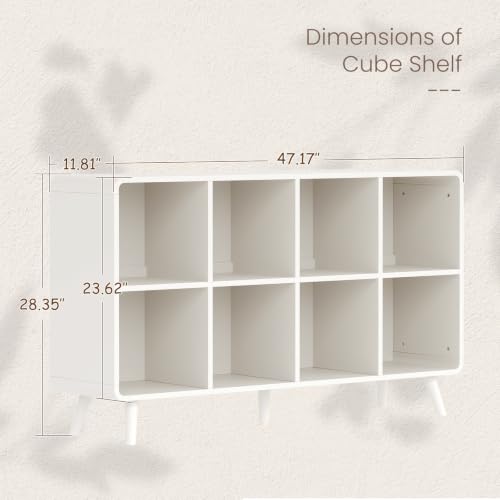 EXPERLAM White 8 Cube Storage Organizer with Legs and Rounded Edges, Mid Century Cube Bookshelf, Low Horizontal Cube Shelf Bookcase for Living Room, Bedroom, Entryway - size: with legs