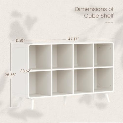 EXPERLAM White 8 Cube Storage Organizer with Legs and Rounded Edges, Mid Century Cube Bookshelf, Low Horizontal Cube Shelf Bookcase for Living Room, Bedroom, Entryway - size: with legs