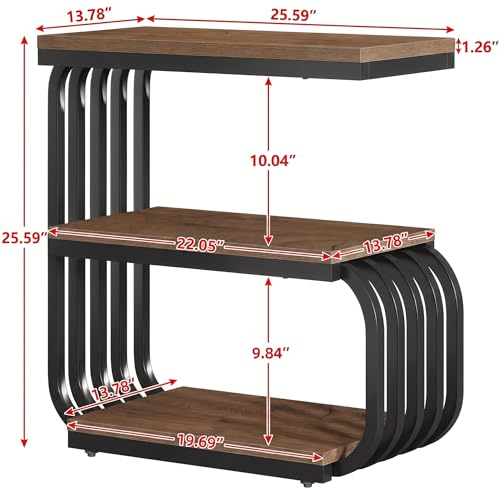 Tribesigns Small Narrow End Table with Storage Shelf, Industrial Side Tables with Curved Metal Frame, 3-Tier Accent Table and Nightstand for Living Room, Bedroom, Small Space (1, Brown) - color: Brown