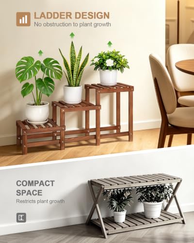 Corner Ladder Plant Stand Indoor, Plant Display Rack for 3 Plants | 3 Tier High Low Flower Stand, Rectangular step Plant Shelf for Indoor Plants, Long Plant Stand for Patio Balcony Living Room