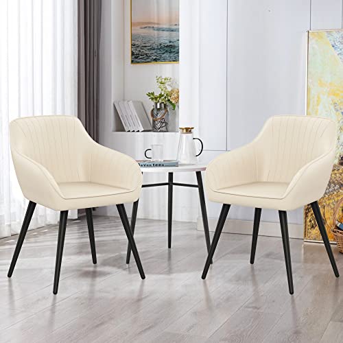 annjoe Faux Leather Accent Chair Arm Chairs Living Room Chairs Leisures Chair Upholstered Chair with Metal Legs Set of 2 for Home Kitchen Office Bistro Cafe - color: Beige