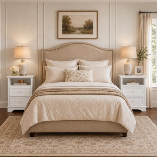 Brafab Bedside Table Set of 2 with Hidden Drawer, 25" Tall | White Night Stands with 2 Drawers and Open Shelf, Classic Wood Night Stands with Secret Storage for Bedroom, Guest Room - color: White