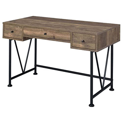 Coaster Furniture Analiese Farmhouse 3 Drawer Home Office Writing Desk Black Metal Base Rustic Oak Brown 802541 - color: Brown