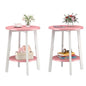 sthmec Side Table Set of 2, Small Round End Table with Storage Shelf for Small Space, 2-Tier Bedside Table Sofa Couch Table, Nighstands Set of 2 Accent Table for Living Room, Bedroom, Pink - color: Pink