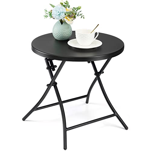 Outdoor Side Table, Folding Round Metal End Table, Weather Resistant Small Patio Accent Table for Porch Yard Balcony Deck (All Black) - color: All Black