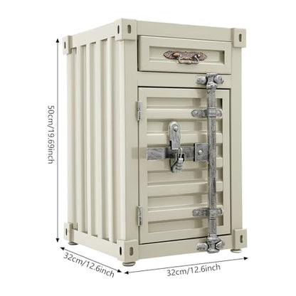 12.6 X 12.6 X 19.7 in Industrial Side Table, Metal Iron 3-Tier Bedside Table with 2 Compartments & 1 Storage Drawer, Retro Metal Shipping Container Cabinet for Bar/Bedroom/Garage (White) - color: White