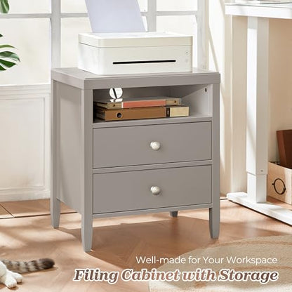 Huuger Grey Nightstand Set of 2, Night Stand with Charger Station, Bedside Table with 2 Drawers, Bed Side Tables for Bedroom, Modern Nightstands, Metal Knobs, Painted Surface - color: Grey