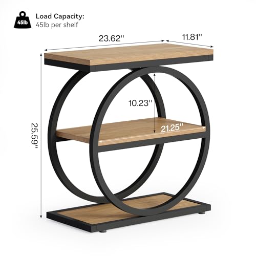 LITTLE TREE End Table Set 2, Side Table with 3-Tier Storage Shelves, Small Sofa Side Table for Living Room, Wooden Side End Table with Double Round Metal Legs, Slim Nightstand and Bedside Table, Oak - color: Oak