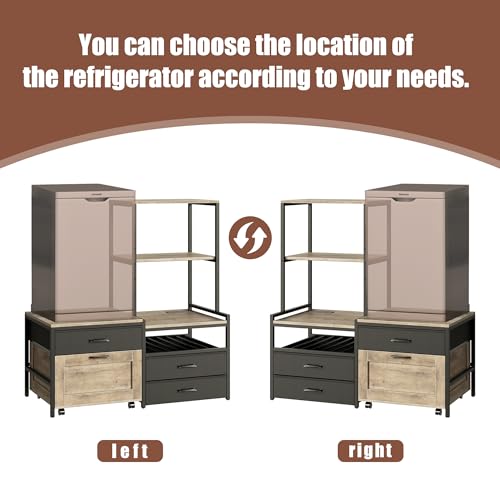 Herture Mini Fridge Stand with Wine Rack, Kitchen Bakers Rack with Power Outlet, Microwave Oven Stand, Coffee Bar, Movable Drawers, for Dorm,Office, Grey HB04BXZ - color: Griege