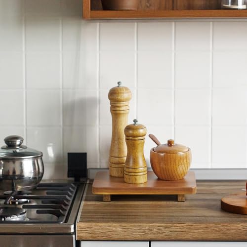 Small Acacia Wood Bathroom Tray Pedestal Stand Farmhouse Kitchen Decor Decorative Wooden Riser Soap Dish Sponge Holder for Vanity, Counter, Sink, 9" x 5.7" - size: 9" x 5.7" x 1.2"