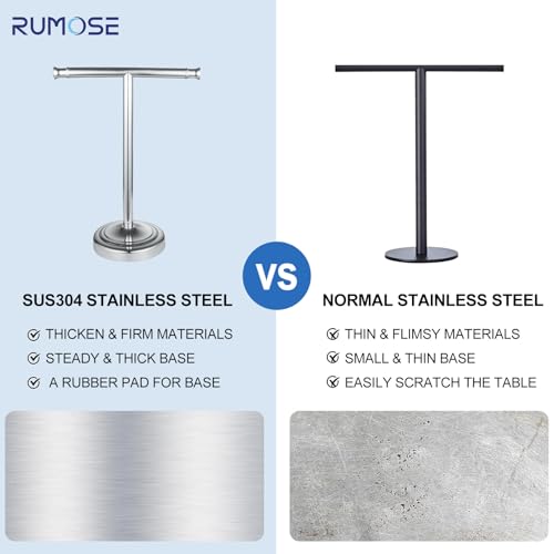 RUMOSE 13 Inch Polished Chrome Towel Stand Hand Towel Holder Bathroom Kitchen Vanity Countertop T-Shape Towel Rack Free Standing Stainless Steel Towel Bar Towel Ring - color: Polished Chrome