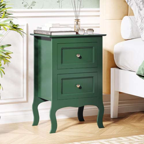Bonnlo Green Nightstand with Drawers for Bedroom, Green Night Stand Bedside Table for Small Spaces, Kids Room, Living Room, Dorm, French, 15.75" W x 11.8" D x 23.6" H - color: Green