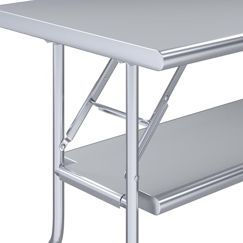 AmGood 24 in. x 60 in. Folding Stainless Steel Work Table with Removable Undershelf, NSF Commercial Prep Table - size: 24" Deep x 60" Long, style: + Undershelf