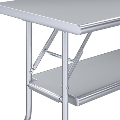AmGood 24 in. x 60 in. Folding Stainless Steel Work Table with Removable Undershelf, NSF Commercial Prep Table - size: 24" Deep x 60" Long, style: + Undershelf