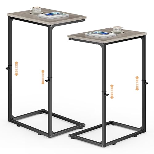 C Shaped End Tables Set of 2, 33.2'' Tall C Table Adjustable Height Side Table, Small Side Table for Small Spaces, Slide Under Couch Table for Sofa, Tv Tray for Living Room, Greige - color: Greige (2 Pack), style: Ordinary