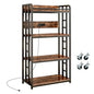 METYERRY Adjustable 4-Tier Heavy Duty Kitchen Baker's Rack with Power Outlet, with Industrial Wheels, Free Standing Microwave Oven Cart Stand for Storage in Living Room, Garage, Rustic Brown - color: Rustic Brown