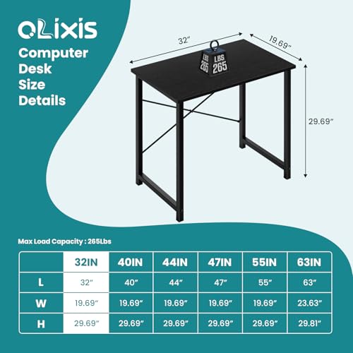 OLIXIS Home Office Computer Desk, Small Office 32-inch Writing and Study Desk, Bedroom Table with Metal Frame and Wooden Top, Compact Modern Study Table for Home Use, Black - color: Black, size: 32-In
