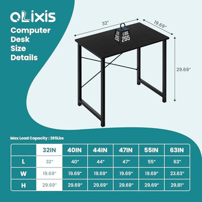 OLIXIS Home Office Computer Desk, Small Office 32-inch Writing and Study Desk, Bedroom Table with Metal Frame and Wooden Top, Compact Modern Study Table for Home Use, Black - color: Black, size: 32-In