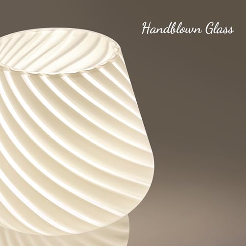 ONEWISH Mushroom Lamp-Small Bedside Table Lamp with Striped Glass, Nightstand Lamp for Bedroom, Living Room, 3000K E26 Bulb Included(White) - color: Not-dimmable-‎white-1pack