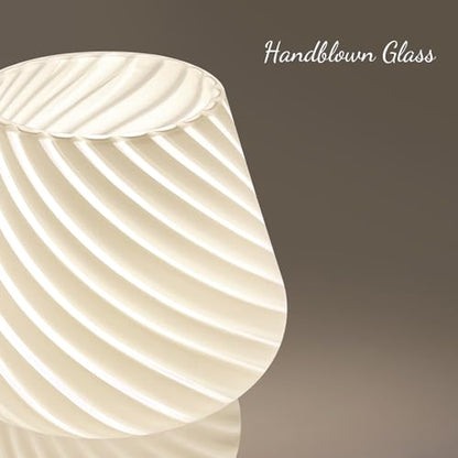 ONEWISH Mushroom Lamp-Small Bedside Table Lamp with Striped Glass, Nightstand Lamp for Bedroom, Living Room, 3000K E26 Bulb Included(White) - color: Not-dimmable-‎white-1pack