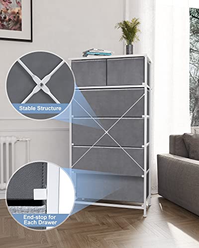 Crestlive Products Vertical Dresser Storage Tower - Sturdy Steel Frame, Wood Top, Easy Pull Fabric Bins, Wood Handles - Organizer Unit for Bedroom, Hallway, Entryway, Closets - 6 Drawers (Light Grey) - color: Light Gray, style: 6 Drawers
