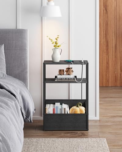 TUTOTAK Keep Phones Charged & Books Organized with Slim 3-Tier Side Table with Charging Station for Living Room Bedroom Charcoal Grey TB01BY095 - color: Charcoal Grey