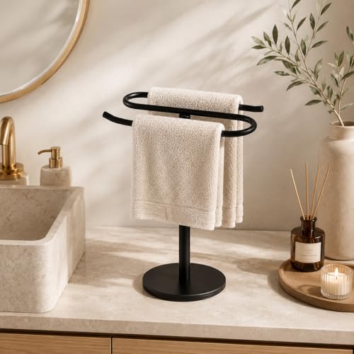 Matte Black Hand Towel Holder Stand,13 Inch Free-Standing Towel Rack, SUS304 Stainless Steel Towel Bar Rack Stand, Tower Bar for Bathroom Kitchen Vanity Countertop… - color: Matte Black