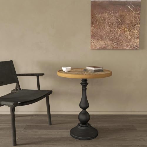 vistavie 23" Retro Round End Table French Country Wood Metal Pedestal | Durable Metal Legs, Raised Rim Design, Distinctive Aged Finish, Living Room Easy Assembly - color: Nature Set of 1