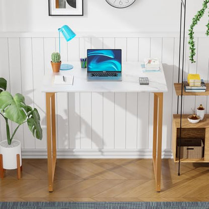 Dkelincs 32 Inch Small Computer Desk Home Office Desk Writing Desk Modern Simple Style Study Work Table with Metal Frame, Easy Assembly, Adjustable Feet, Water-Resistant, Scratchproof Surface, Gold - color: Gold, size: 32 Inch