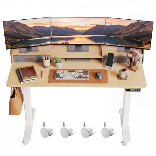 Claiks Standing Desk with Drawers, Stand Up Electric Standing Desk Adjustable Height, Sit Stand Desk with Storage Shelf and Splice Board, 48 Inch, Natural - color: Nature, size: 47.2×23.6