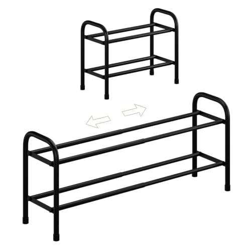 2-Tier Expandable Shoe Rack, Metal Shoe Storage Organizer, Adjustable Shelf, (Black, 2Tier) - color: Black, size: 2 Tier
