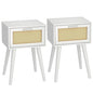 LAATOOREE Table, Nightstand Set of 2 - Small End Table with Rattan Door, Boho Style for Bedroom Living Room - White - color: White, style: Boho Style