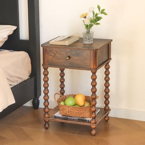 AWASEN Nightstand, Mid Century Modern Night Stand with Drawer for Living Room, Modern Bedside End Table with Spindle Wood Legs for Bedroom, Office, Rustic Brown - color: Rustic Brown