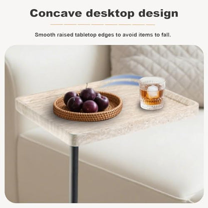 Side Table TV Tray for Couch,Height Adjustable C Shaped End Table for Small Spaces,Bedside Bathroom Living Room (Creamy White) - color: Creamy White