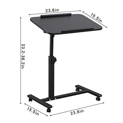 Bed Desk Adjustable Overbed Bedside Table Rolling Laptop Tray Desk Cart Height Portable Mobile Sit Stand Table Tilting Hospital Bed with Wheels - color: Black