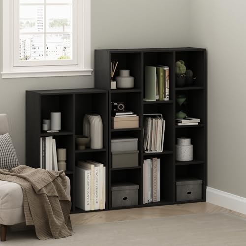 Furinno LUDER Book Shelf, 11-Cube Bookshelf, Reversible Bookcase with Open Shelves, 9.4 x 29.1 x 41.7, Easy Assembly, for Living Room, Bedroom, Home Office, Darkwood - color: Darkwood, size: 11-Cube, 9.4 x 29.1 x 41.7