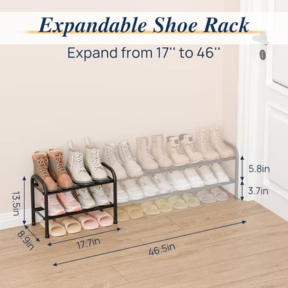 ENJOYBASICS 2 Tier Expandable Shoe Rack for Closet, Free Standing Metal Shoe Shelf Storage Organizer Holder 12 Pairs, Adjustable Width Shoe Rack for Entryway Small Space, Black - size: 2 Tier (4-12 Pairs)