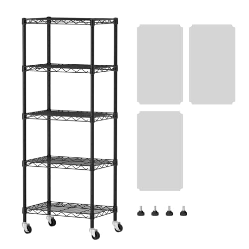 SINGAYE 5 Shelves Storage Shelf Wire Shelving Unit Metal Adjustable Wheels | Small Shelf Storage with Wheels Organizers Closet Unit for Bathroom Laundry Room Kitchen Pantry11.5D x 17.5W x 57H Black - color: Black, size: 5Tier/11.5"D X 17.5"W X 57"H