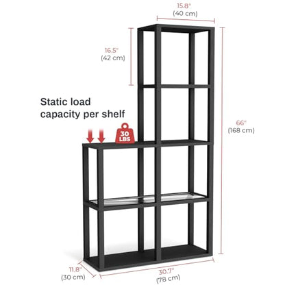 VILICK Display Shelf with LED Light Standing Floor Lamp with Glass Storage Shelves for Collectibles, 5 Tier Tall Corner Shelf Open Curio Cabinet for Living Room, Bedroom, Office, Home Decor