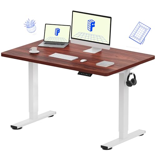 FLEXISPOT EN1 48"x30" One-Piece Standing Desk, Mahogany | 1" Thick Seamless Desktop, 176 LBS Capacity, Home Office Use, 4 Memory Presets, Dual Monitor Setup, Anti-Collision Protection - color: Mahogany (White Frame), size: 47.6 x 29.5 in