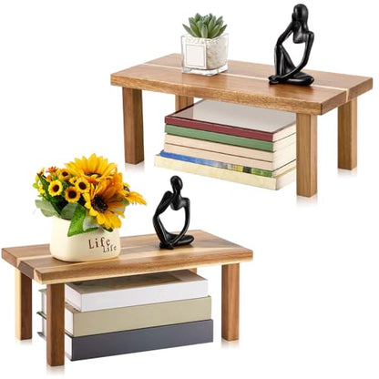 RattanView 2 Pcs Extra Large 16 Inches 15 Inches Acacia Wooden Riser Wooden Countertop Organizer Display Shelf for Top of Desk Home Office Bathroom Coffee Table Display Stand - size: 15×7.5×6 ,16×8×6.5 Inches