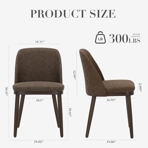 COLAMY Upholstered Dining Chairs Set of 2, Modern Kitchen Chairs with Back, Leather Side Dining Room Chairs with Wood Legs for Kitchen Dining Room Restaurant, Dark Brown - color: Dark Brown, size: Set of 2