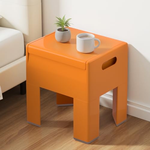 Modern Nightstand - Multifunctional Plastic Bedside Table with Storage Space, Side Table Easy Assembly for Bedroom, Dorm and Small Areas (14.2" D x 11.8" W x 15.78" H, Orange) - color: Orange