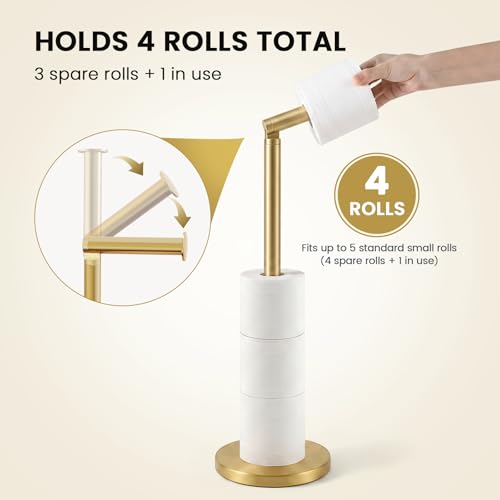 Cesun Extra Weighted Base Toilet Paper Holder Stand - SUS304 Rust Proof Free Standing Tissue Roll Holder for 4 Rolls, No Tipping, No Slipping, Gold - color: Gold