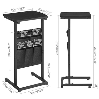 HOOBRO C Shaped End Table, 28.3" Side Table for Small Spaces, Couch Table, Slide Under Sofa Tray Table, Storage Bag, for Living Room, Bedroom, Black BB40SF01 - color: Black