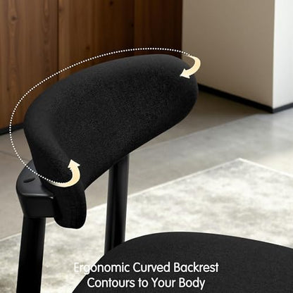 CHUN YI Dining Chairs Set of 8, Upholstered Solid Wood Dining Room Chairs, Mid Century Modern Fabric Kitchen Chairs with Ergonomic Curved Back, Black (Only Chairs) - color: Black, size: Set of 8