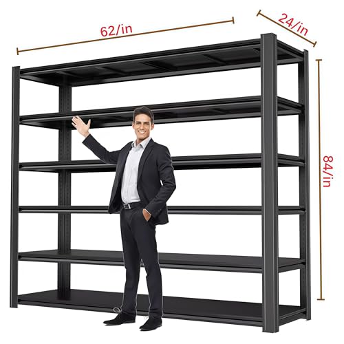84"H Garage Shelving Heavy Duty Storage Shelves 6000 LBS Adjustable Metal Shelving Uints and Storage for Garage,Warehouse,School,Commercial,Business,62 "W x 24 "D x 84 "H (6T 84*62*24) - size: 6T 62 "W x 24 "D x 84 "H